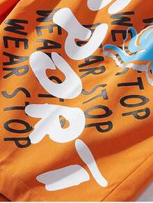 Men Cartoon Graphic Drawstring Waist Shorts - Orange - View 5