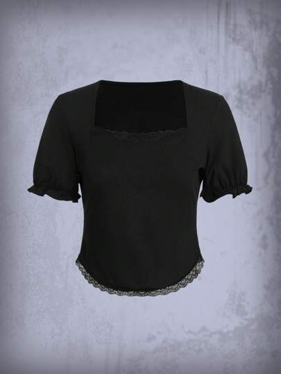 T-shirt En Dentelle À Col Carré