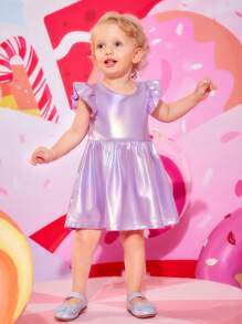 Baby Ruffle Trim Holographic Dress - Purple - View 1