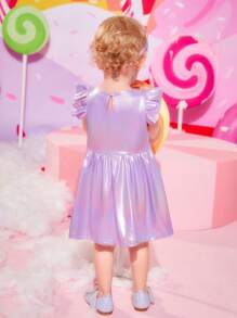 Baby Ruffle Trim Holographic Dress - Purple - View 2