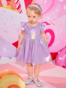 Baby Ruffle Trim Holographic Dress - Purple - View 3