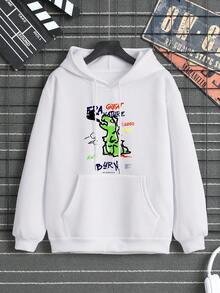 Nam Cartoon & Đồ họa chữ cái Túi kangaroo Dây rút Áo hoodie ấm áp - trắng - Xem 1