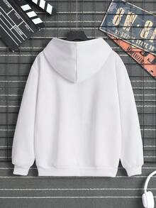 Nam Cartoon & Đồ họa chữ cái Túi kangaroo Dây rút Áo hoodie ấm áp - trắng - Xem 2