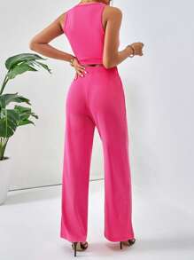 SHEIN Essnce unicolor Top tank crop & con puntada detalle Pantalones - Rosa Fucsia - Ver 2