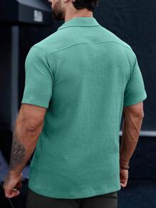 Manfinity Homme Men Solid Button Up Pocket Patched Shirt Without Tee - Green - View 2