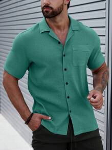 Manfinity Homme Men Solid Button Up Pocket Patched Shirt Without Tee - Green - View 3