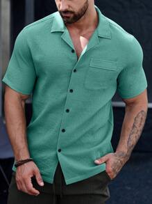 Manfinity Homme Men Solid Button Up Pocket Patched Shirt Without Tee - Green - View 6