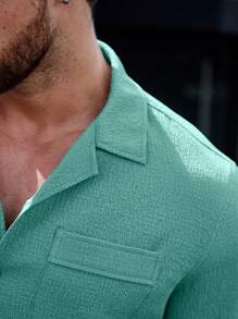 Manfinity Homme Men Solid Button Up Pocket Patched Shirt Without Tee - Green - View 7