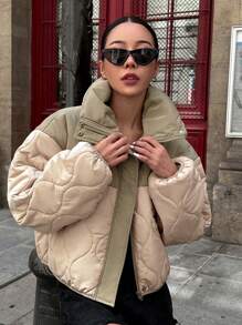 DAZY 双色落肩拉链前翻领绗缝口袋外套，冬季女装，冬季外套女式夹克 - 彩色 - 查看 8