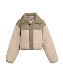 DAZY 双色落肩拉链前翻领绗缝口袋外套，冬季女装，冬季外套女式夹克 - 彩色 - 查看 10