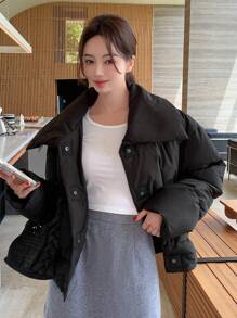 DAZY 纯色厚口袋羽绒大衣，冬季女装，冬季女装外套 - 黑色 - 查看 3