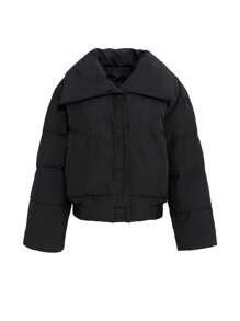 DAZY 纯色厚口袋羽绒大衣，冬季女装，冬季女装外套 - 黑色 - 查看 5