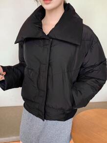 DAZY 纯色厚口袋羽绒大衣，冬季女装，冬季女装外套 - 黑色 - 查看 8