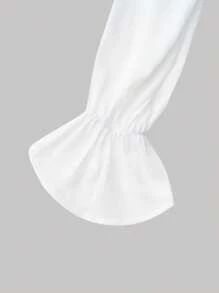 SHEIN Unity Ruffle Trim Flare Sleeve Tie Neck Blouse - White - View 3