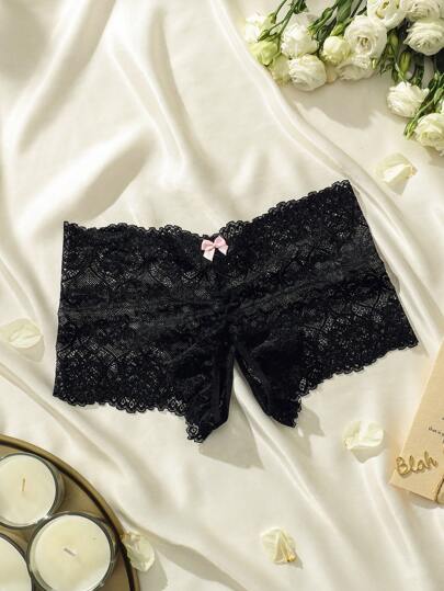 Snug Zone Floral Lace Bow Decor Panty Lingerie Bow Tie
