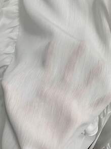 SHEIN Unity Ruffle Trim Flare Sleeve Tie Neck Blouse - White - View 6