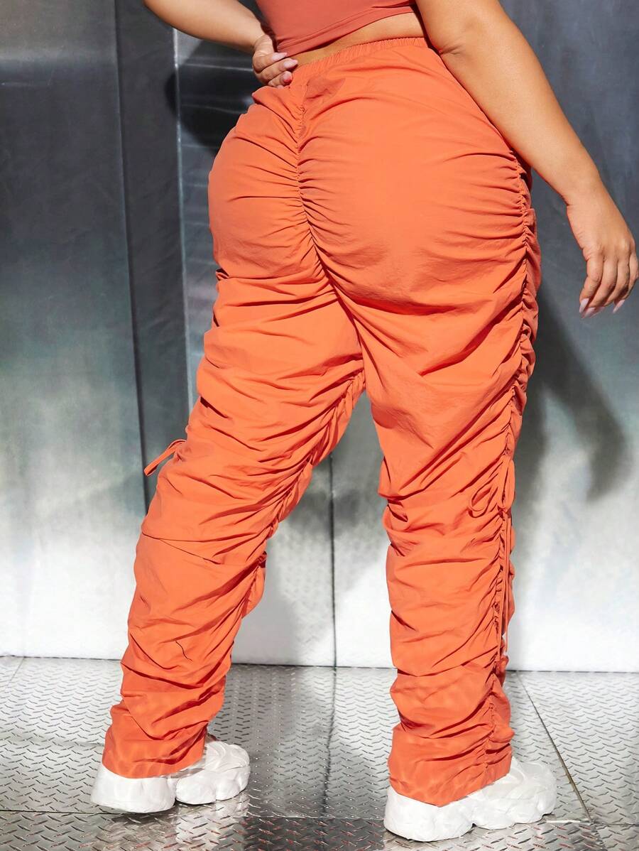 SHEIN SXY Plus Elastic Waist Ruched Trousers - Orange - View 1