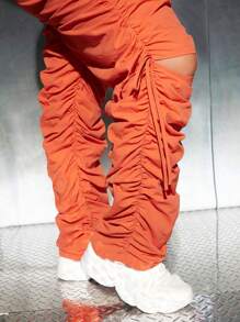 SHEIN SXY Plus Elastic Waist Ruched Trousers - Orange - View 4