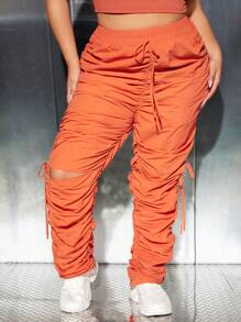 SHEIN SXY Plus Elastic Waist Ruched Trousers - Orange - View 2