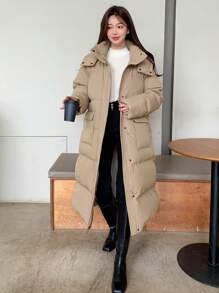 DAZY Zip Up Snap Button Hooded Puffer Thick Coat ,Winter Women Clothes,Winter Coat Women - Khaki - View 5