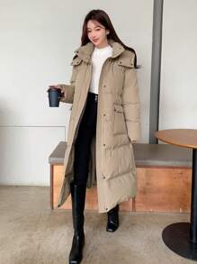 DAZY Zip Up Snap Button Hooded Puffer Thick Coat ,Winter Women Clothes,Winter Coat Women - Khaki - View 6