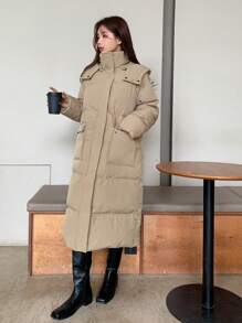 DAZY Zip Up Snap Button Hooded Puffer Thick Coat ,Winter Women Clothes,Winter Coat Women - Khaki - View 7