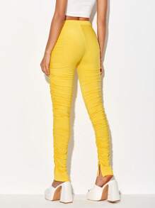 LYDIA SIMONE Solid Ruched Split Hem Stacked Leggings - Yellow - View 2