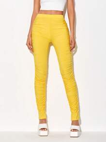 LYDIA SIMONE Solid Ruched Split Hem Stacked Leggings - Yellow - View 3