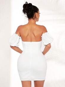 SHEIN SXY Off Shoulder Lá sen tỉa Váy bodycon bustier - trắng - Xem 2