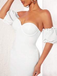 SHEIN SXY Off Shoulder Lá sen tỉa Váy bodycon bustier - trắng - Xem 3