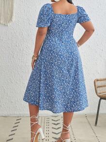 SHEIN VCAY 大碼碎花前打結高衩連衣裙 - 彩色 - 查看 4