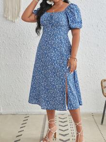 SHEIN VCAY 大碼碎花前打結高衩連衣裙 - 彩色 - 查看 3