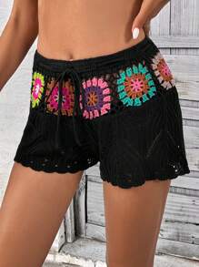 花卉圖案勾織鏤空罩衫短褲