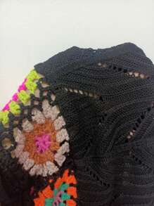 花卉圖案勾織鏤空罩衫短褲