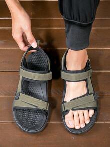時尚運動涼鞋適合男士,剪裁設計魔術貼帶戶外涼鞋 - 軍綠色 - 查看 2