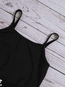 SHEIN 女小童高低下擺上衣&字母圖案吊帶上衣&撞色緊身打底褲 - 彩色 - 查看 6