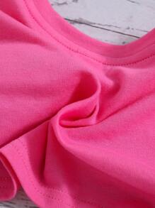 SHEIN 女小童高低下擺上衣&字母圖案吊帶上衣&撞色緊身打底褲 - 彩色 - 查看 9