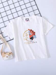 Chica preadolescente Camiseta con estampado de dibujos animados y letra