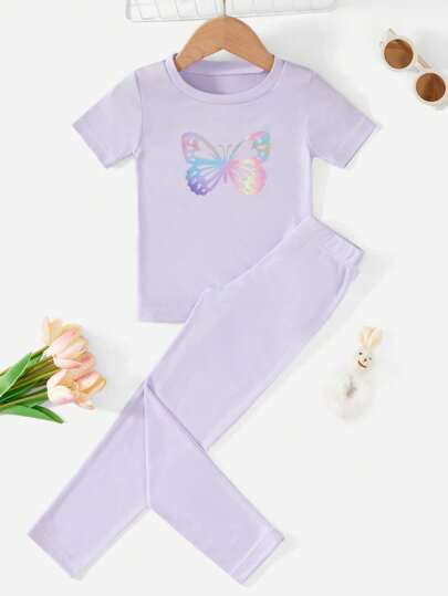 RueChic Young Girl Butterfly Print Tee & Leggings