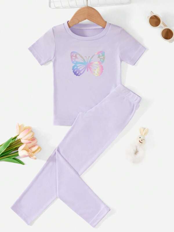 RueChic Young Girl Butterfly Print Tee & Leggings