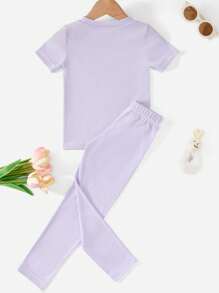 RueChic Young Girl Butterfly Print Tee & Leggings - Lilac Purple - View 2