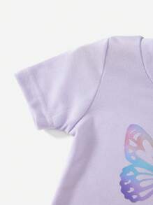 RueChic Young Girl Butterfly Print Tee & Leggings - Lilac Purple - View 6