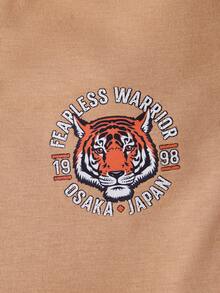 RueChic Young Boy Letter Graphic Contrast Sleeve Tee & Shorts - Brown - View 3