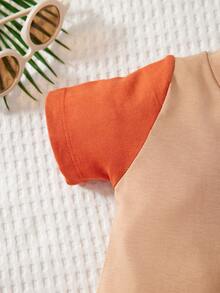 RueChic Young Boy Letter Graphic Contrast Sleeve Tee & Shorts - Brown - View 4