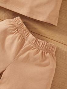 RueChic Young Boy Letter Graphic Contrast Sleeve Tee & Shorts - Brown - View 5