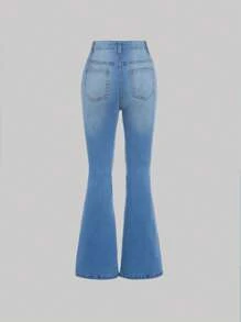 SHEIN Girlism Teen Girl Ripped Flare Leg Jeans - Light Wash - View 2