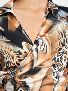 BizChic Leopard Mixed Print Wrap Ruched Shirt