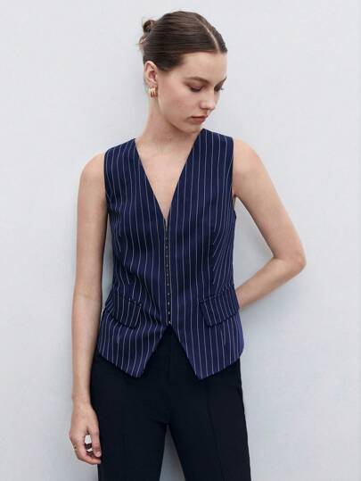 BizChic Striped Print Vest Blazer Workwear