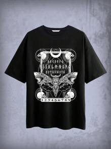 ROMWE Goth 哥德式飛蛾印花大尺碼女 T 卹 - 黑色 - 查看 2