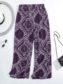 Mulvari 大碼佩斯利絲巾圖案闊腿褲 - 紫色 - 查看 2